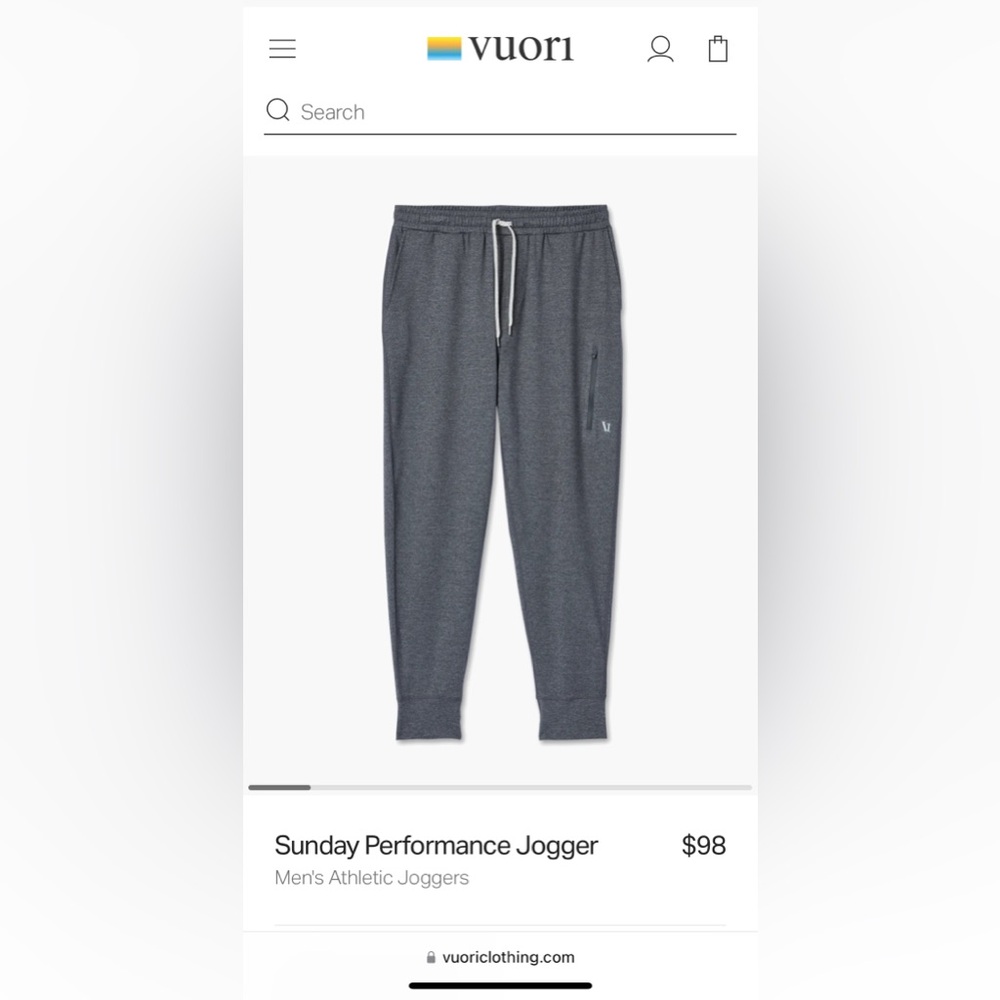 Vuori Sunday Performance Jogger - Charcoal Heather - Medium